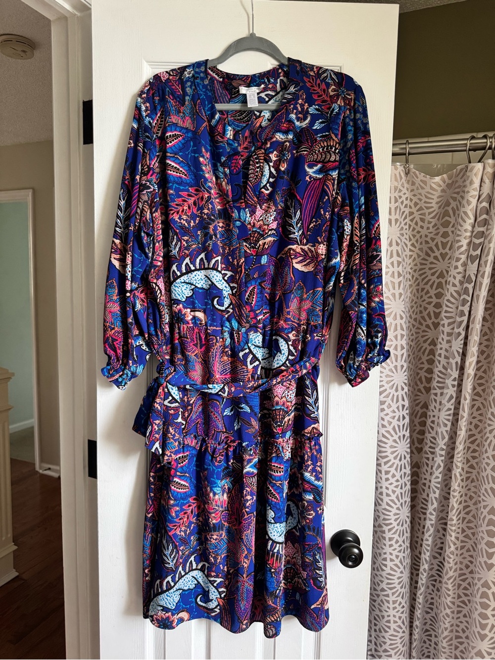 London Times Blue Multi Floral Long Sleeve Dress